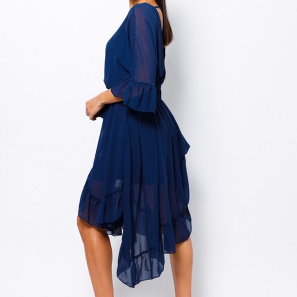 Navy Asymmetrical Hem Dress - Picture 2 of 4